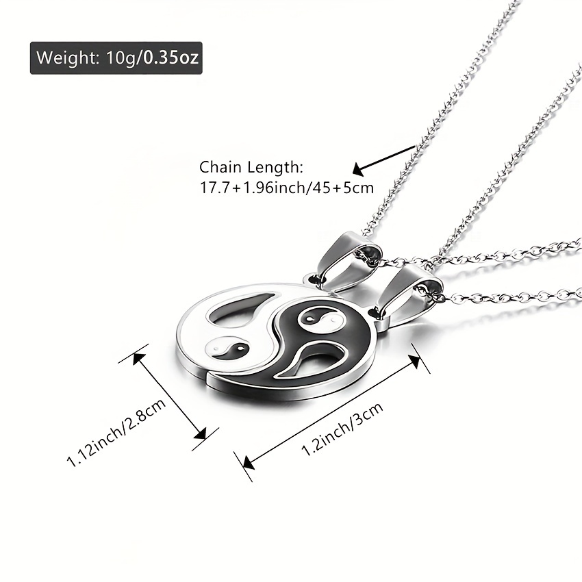 Yin Yang Puzzle Matching Pendant Necklace Couples Stainless Steel Enamel